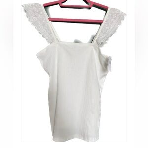 NWT- GAP- Lace Ruffle Strap Cotton Blend Women's Sleeveless Rib Top new white L